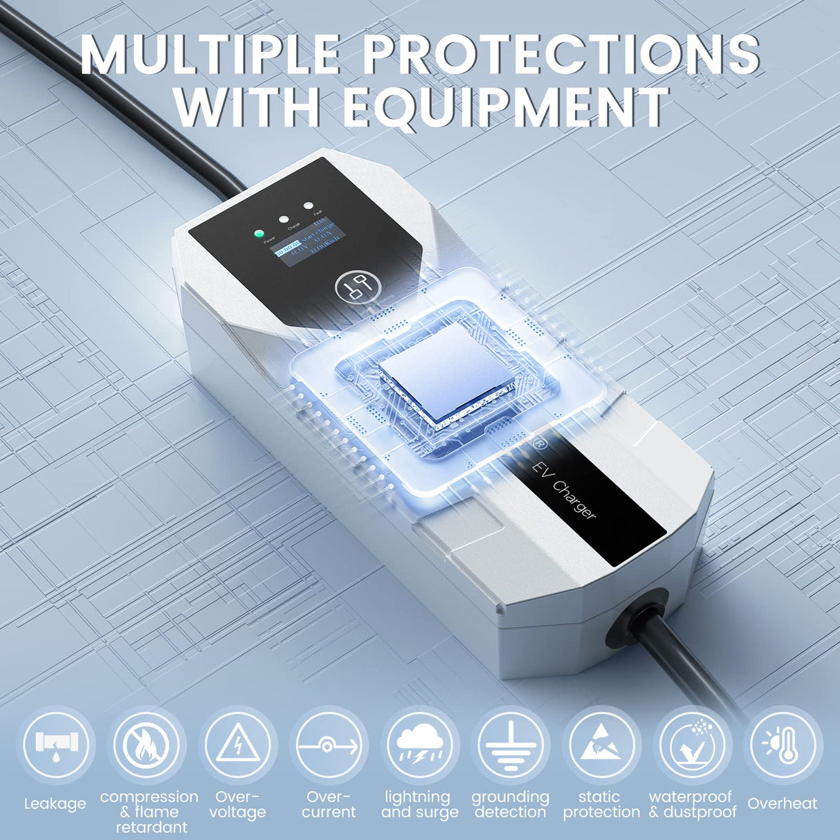 EV101 Portable EV Charger Level 1+2, 8/10/13/16 Amp Adjustable Electric Car Charger, 110V-240V 3.5KW 20 ft Plug-in Hybrid EV Charger GODIAG