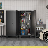 OSEILLC Metal Storage Cabinet with Locking Doors, 61" Tall Garage with Hanging Rod, Broom Closet, Freestanding Bathroom Storage Cabinet, Cleaning Tool,Black OSEILLC