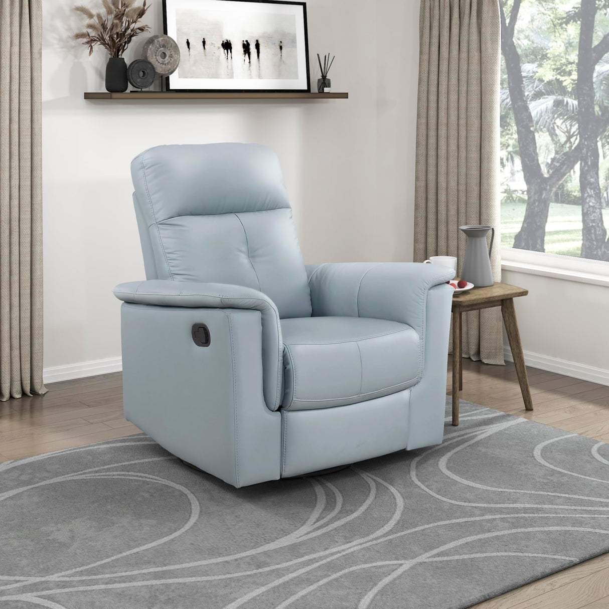Lexicon Swivel Glider Recliner Chair, Comfy Nursery Glider, Top Grain Leather Match Recliner, Manual Reclining Chair for Living Room/Office/Apartment, Blue Lexicon