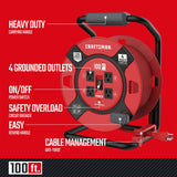 CRAFTSMAN 100 Ft. Retractable Extension Cord Reel With 4 Outlets & Heavy Duty 14AWG SJTW Cable CRAFTSMAN