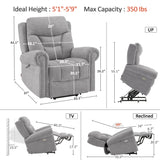 MCombo Triple Motor Power Lift Recliner Chair with Massage and Lumbar and seat Heating, Rolled Arms, Adjustable Headrest for Elderly People, Fabric 7888 (Grey, Medium) MCombo
