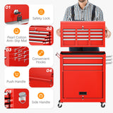 INTERGREAT Tool Chest Cabinet,8-Drawer Rolling Tool Chest with Detachable Top Tool Box, Tool Chest with Universal Lockable Wheels, Metal Tool Cart for Garage, Workshop, Barbershop(Red) INTERGREAT