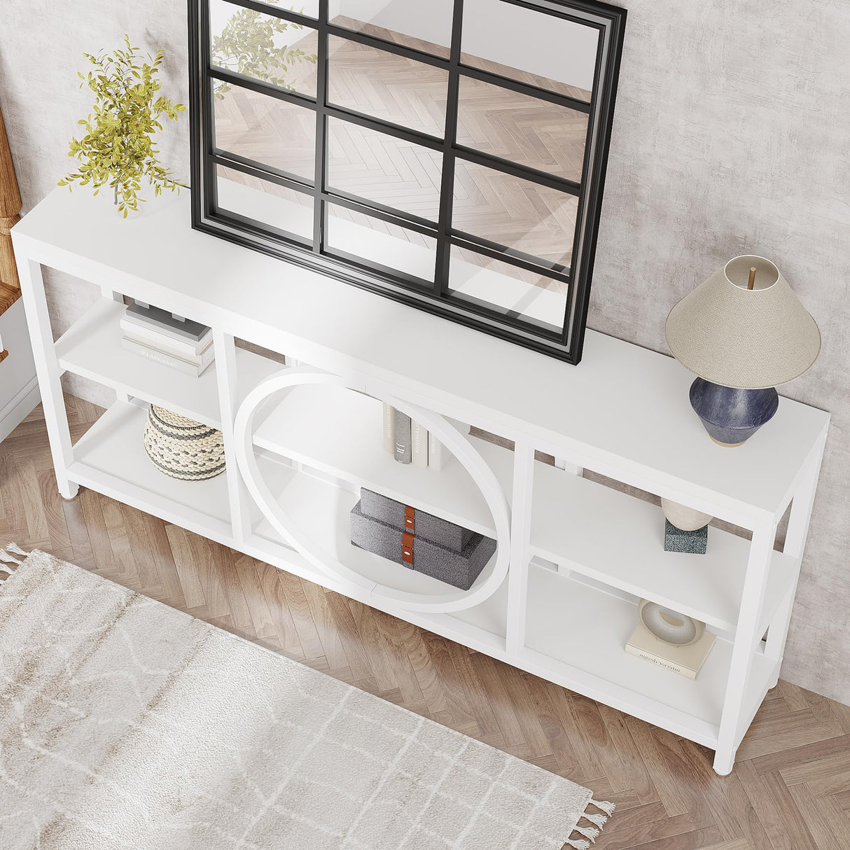 Tribesigns 70.9 inch Sofa Console Table, Modern Extra Long Entryway Tables with 3 Tier Storage Shelves Metal Frame for Foyer Hallway Living Room Behind Couch, Pure White Tribesigns