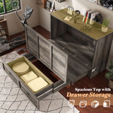 AMERLIFE Full Murphy Bed with Storage & Charging Station, Farmhouse Murphy Cabinet with Foldable Panel, Noisy Free, for Guest Bedroom, Living Room, Office, Rustic Gray AMERLIFE