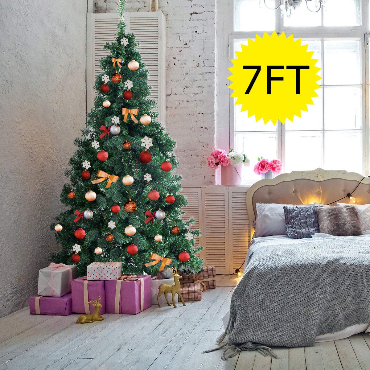 COSTWAY 7Ft Artificial PVC Christmas Tree W/Stand Holiday Season Indoor Outdoor Green COSTWAY