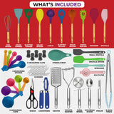 Kaluns 50 PCS Silicone Kitchen Utensils Set - Christmas Gifts For Mom Women Complete Kitchen Set - 800°F Heat Resistant Non-Stick Premium Silicone Cooking Utensils W Wooden Handles Gifts For Mothers Kaluns