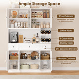 BOTLOG 72" Tall Kitchen Pantry Storage Cabinet with Wine Rack, Large Pantry Cabinet with Microwave Stand, Modern Kitchen Hutch Food Pantry Cabinet for Kitchen, Dining Room, White BOTLOG