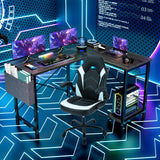 Sweetcrispy L Shaped Desk Gaming Computer 50 Inch Reversible Corner Table PC Work Table for Writing Study Student with Wood Tabletop Metal Frame CPU Stand Side Bag for Home Office Small Place, Grey Sweetcrispy