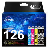 Uniwork Remanufactured 126 Ink Cartridges Replacement for Epson 126 T126 use for Workforce 435 520 545 635 645 WF-3520 WF-3530 WF-3540 WF-7010 WF-7510 WF-7520 Stylus NX430 Printer 5 Pack Uniwork