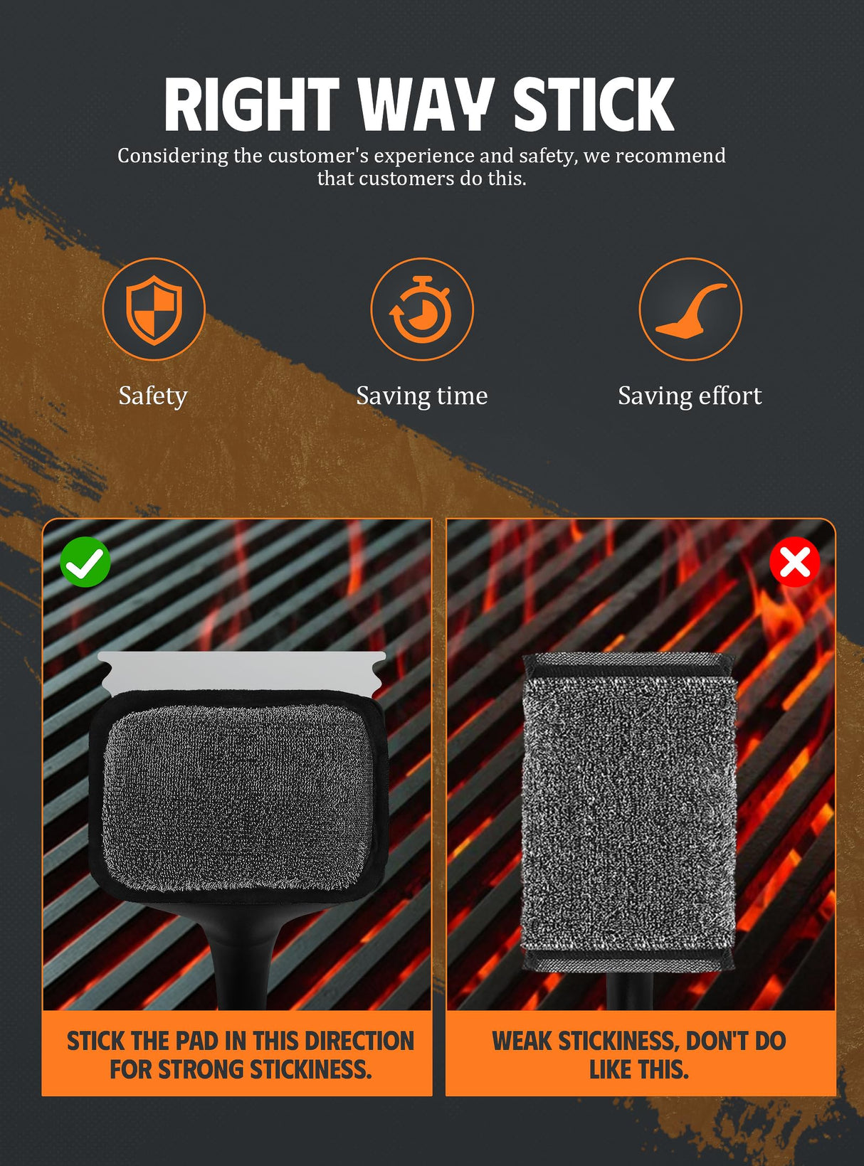 MEKER Grill Brush Bristle Free, Grill Cleaner Brush with 5 BBQ Replacement Head for Cast Iron, Stainless Steel Grates, Safe Grill Scraper Outdoor BBQ Grill, Black MEKER