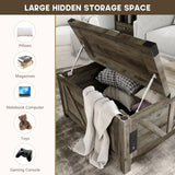 jimeimen Farmhouse Lift Top Coffee Table with Storage, Wood Square Center Table with Charging Station&USB Ports, Living Room Central Table w/Large Hidden Space, for Living Room, Bedroom, Home Office jimeimen