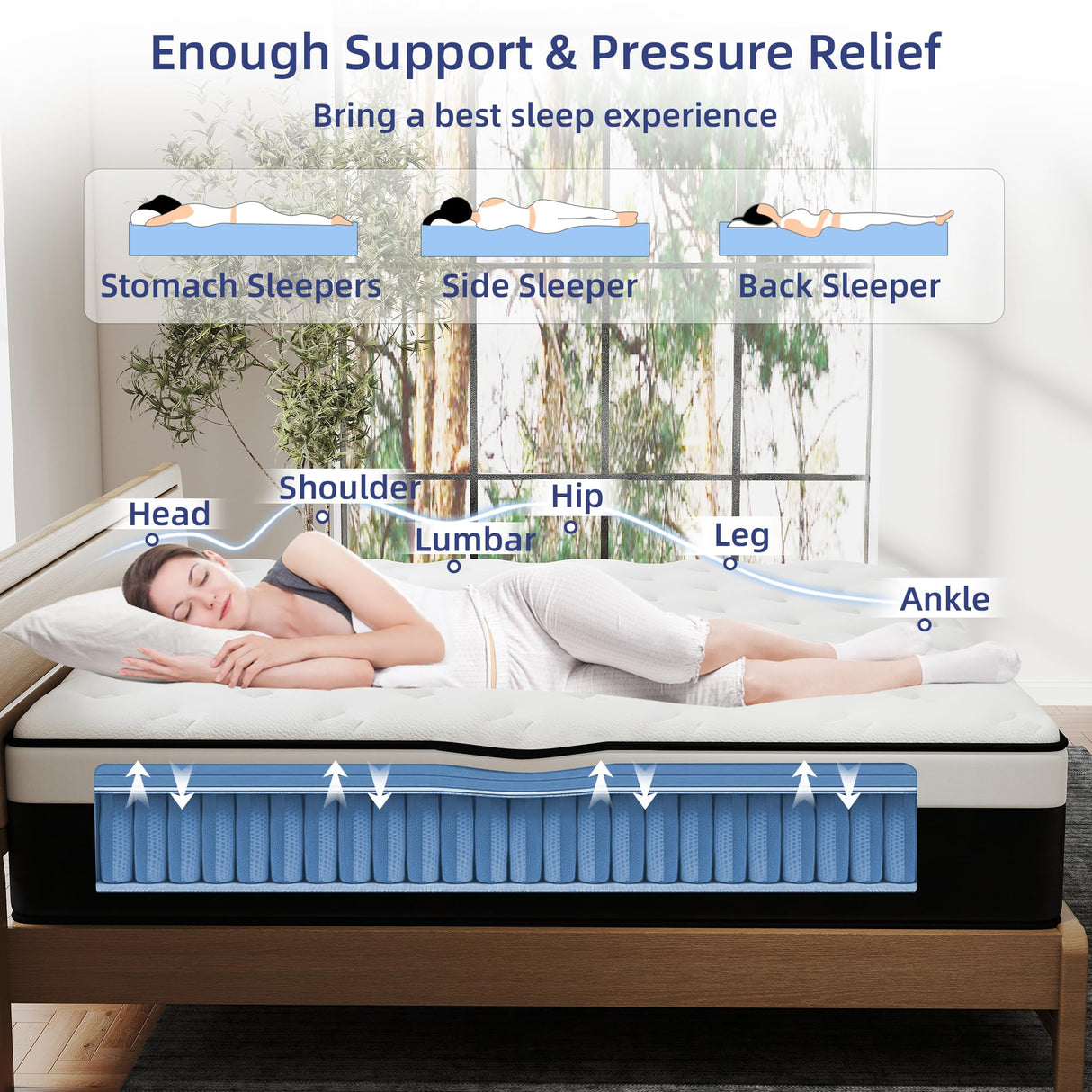 VERHOPE Queen Mattress, 14 Inch Queen Hybrid Mattress in a Box with Memory Foam, Medium Firm, Euro Top, Reinforced Edge Support, Pressure Relief & Motion Isolation, CertiPUR-US Certified VERHOPE