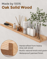 Axeman Oak Floating Shelves 71 Inch Picture Ledge Shelf Set of 2, Solid Wood Shelves with Lip for Wall Decor Storage Bedroom Living Room Bathroom Kitchen, Natural Oak Axeman