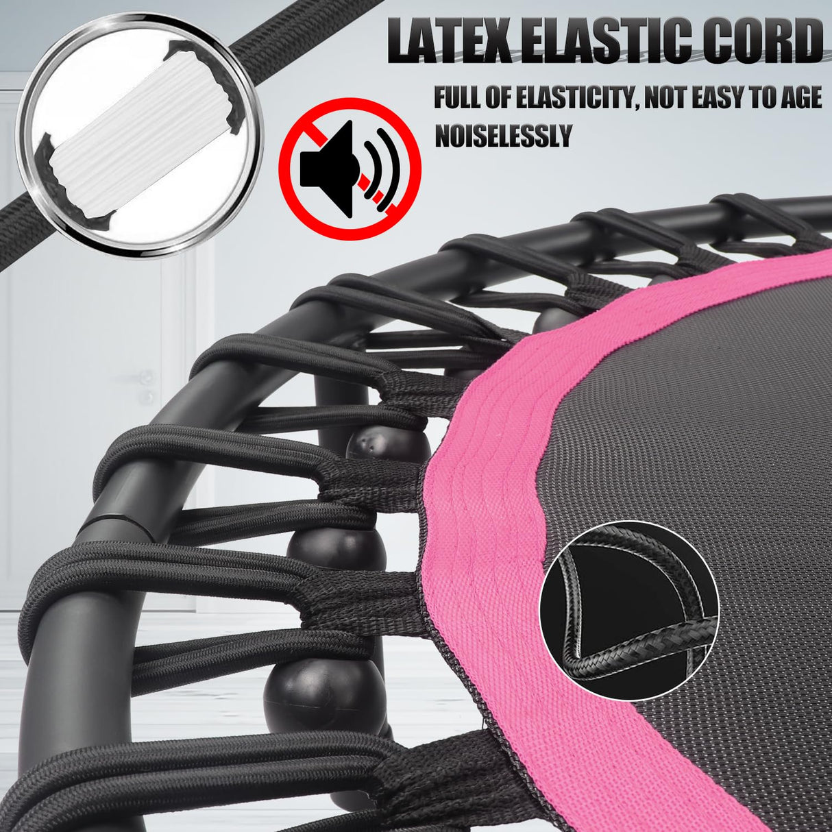 Newan 40'' Silent Fitness Mini Trampoline - Indoor Rebounder for Adults - Best Urban Cardio Jump Fitness Workout Trainer, Covered Bungee Rope System - Max Limit 330 lbs NEWAN