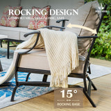 HERA'S HOUSE 5 Pieces Patio Furniture Set, 2 x Cushioned Rocking Chair, 2 x Ottoman, 1 x 3-Seat Sofa, All Cushioned 7 Seats Outdoor Conversation Set for Lawn Garden Backyard HERA'S HOUSE