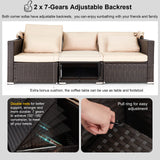 HOMREST 6 Pieces Patio Furniture Sets, Rattan Daybed with Retractable Canopy, Outdoor Sectional Sofa Set with Adjustable Backrest, Chaise Chair Sunbed for Garden Poolside Backyard (Khaki) HOMREST