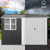 DWVO 10x10ft Metal Outdoor Storage Shed with Window, Lockable Tool Storage Sheds, Oversized Steel Garden Sheds with Sloped Roof for Backyard, Patio, Garage, Lawn, Gray & White DWVO