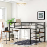 Harper & Bright Designs Low Loft Bed with Desk, Twin Size Metal Loft Bed Frame with Storage Shelves for Kids (Twin Size, Black) Harper & Bright Designs