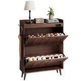 ChooChoo Shoe Storage Cabinet with 2 Flip Drawers, Deodorizing Shoe Organizer Storage for Entryway, Freestanding Hidden Slim Narrow Shoe Rack Cabinet, Walnut ChooChoo