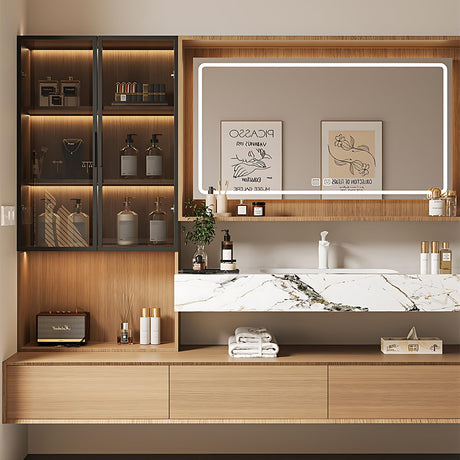 ZGNBSD Bathroom Vanity with Sink - Floating Bathroom Vanity Set Includes LED Smart Defogging Medicine Cabinet | Solid Wood Modern Bathroom Vanity | Wall Mounted (Wood, 60") ZGNBSD