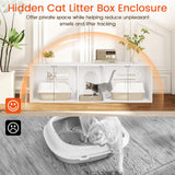 PETSITE Double Cat Litter Box Enclosure for 2 Cats, 58-Inch Long Modern Hidden Litter Box Enclosure Furniture with Double Room and Sisal Scratching Pad, White PETSITE