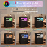 Yusong Night Stand, Bedside Table, LED Nightstand with Charging Station, Modern Night Stand, Wood Sofa Couch End Side Table with 2 Pull-Out Shelf (Black) Yusong