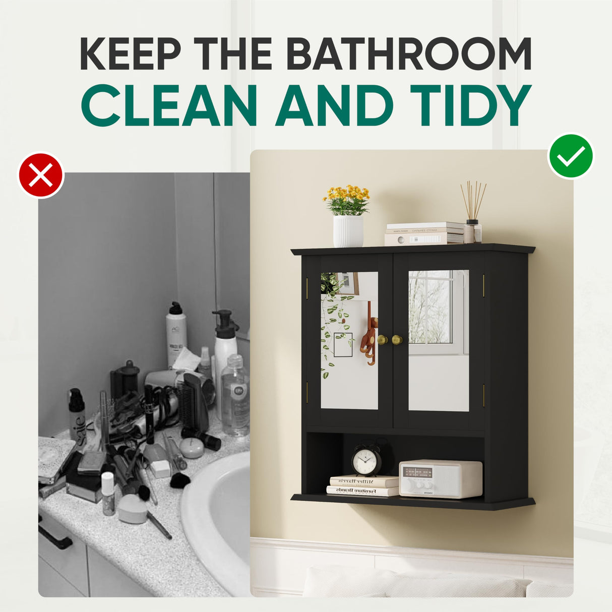 Smuxee Bathroom Wall Cabinet with Mirrors, Black Bathroom Medicine Cabinet with Adjustable Shelves, Over Toilet Cabinet for Bathroom Laundry Room Kitchen Smuxee