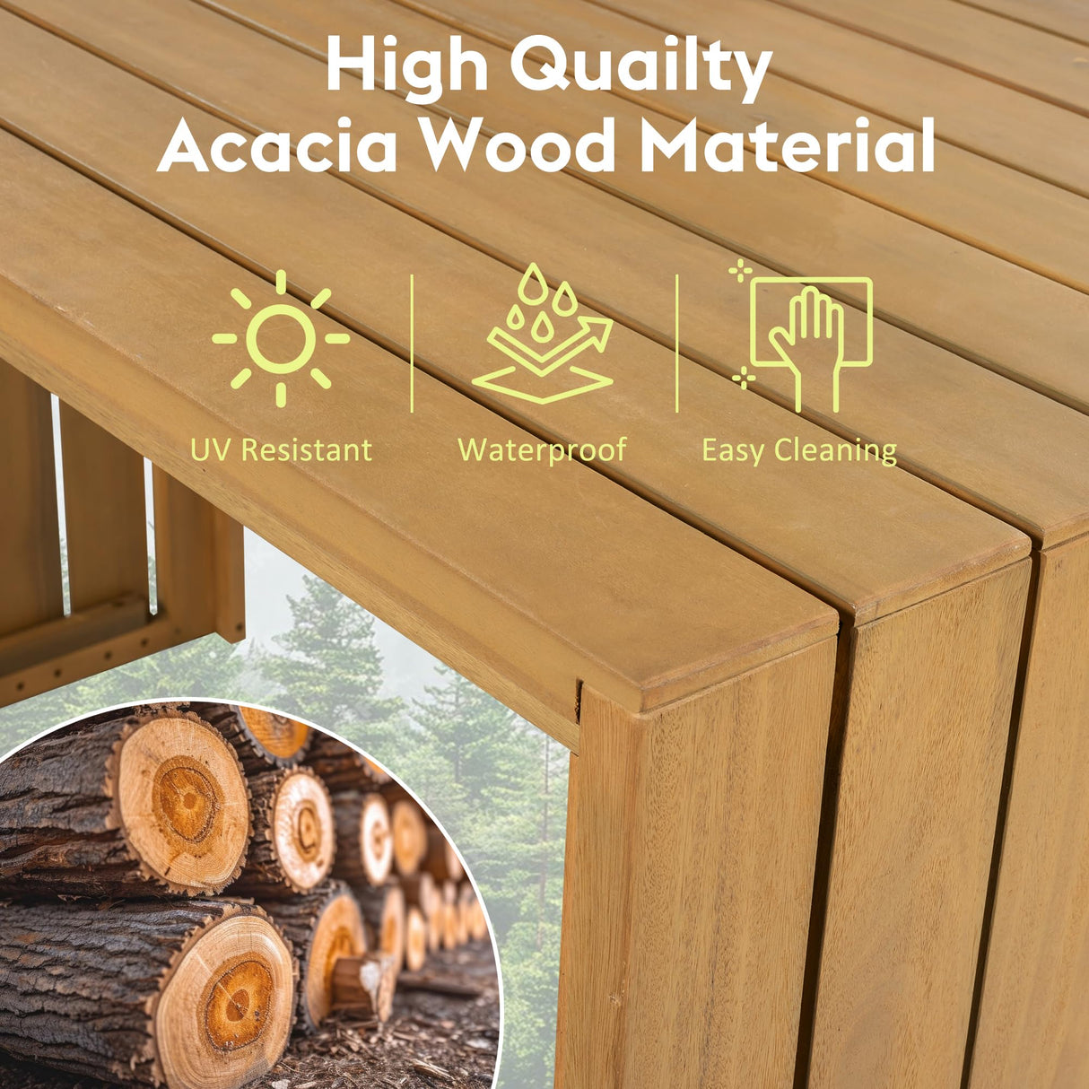 VilroCaz 5-Pieces Outdoor Patio Counter Height Dining Set, All-Weather Acacia Wood Bar Set with 4 Stools and Cushions for Backyard, Poolside, Balcony VilroCaz