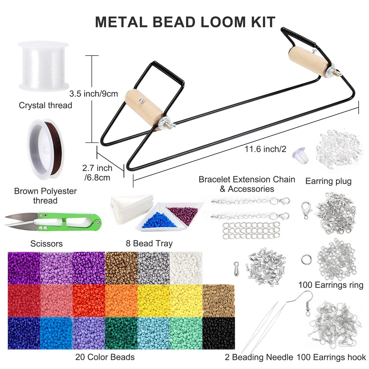 PP OPOUNT Bead Loom Kit, Beading Supplies with 9700 PCS Seed Beads, Tray, Scissors Making Accessories, Beading Loom Kits for Adults Jewelry Making Bracelets Belts PP OPOUNT
