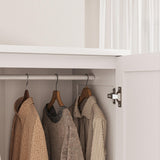LIKIMIO Armoire Wardrobe Closet with Barn Doors and Drawers and Full Mirror and 5 Storage Shelves 70" Wooden Bedroom Wardrobe Combination for Hanging Clothes, White LIKIMIO