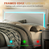 Cherytika Queen Wood Bed Frame with Headboard and Footboard, Farmhouse Queen Bed with RGB LED Light, Wood Slats Support, Noise-Free, Sturdy Structure, Easy Assembly, White Cherytika