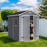 Keter Manor 6 x 8 Foot All Weather Garden Tool Outdoor Storage Shed Durable Resin Organizer with Lockable Double Doors and Fixed Window, Gray Keter