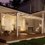 MEISSALIVVE 12' x 14' Gazebo, Wall Mounted Gazebo, Lean to Metal Awnings Gazebos, Gazebo Pergola with Sloped Roof, Outdoor Patio Gazebo Awning for Backyard, Deck, White MEISSALIVVE