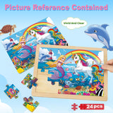 Wooden Puzzles for Kids Ages 4-6, Large 24 PCs Unicorn Mermaid Princess, Jigsaw Puzzles for Kids Ages 3-5, Preschool Educational Learning Toy for Boys and Girls VJZVKJ