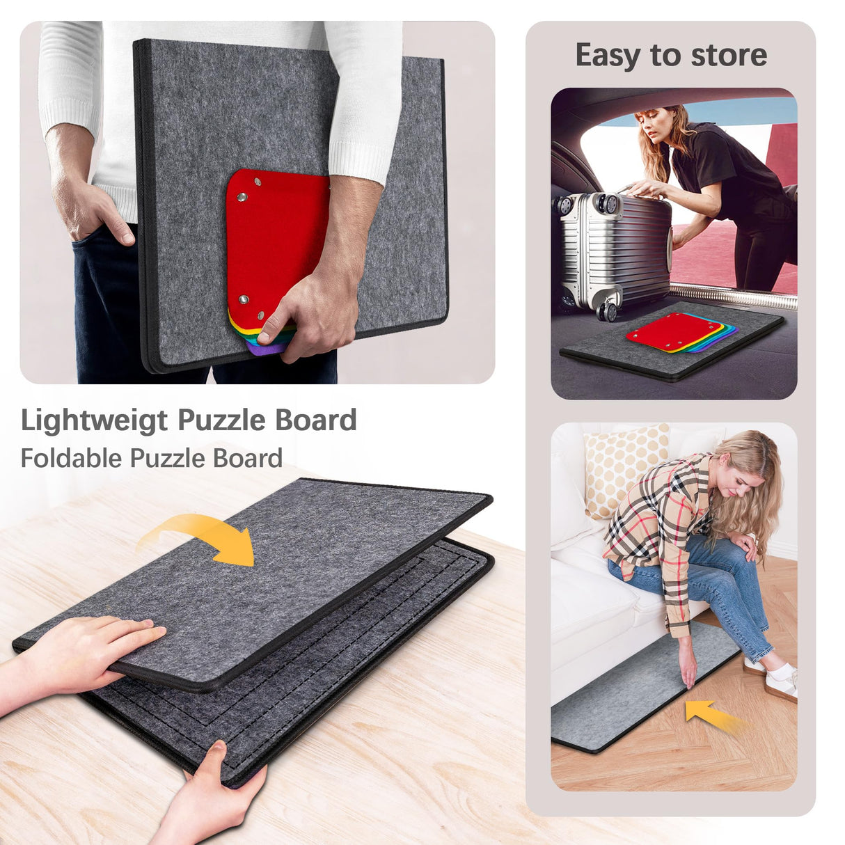 Becko US Jigsaw Puzzle Board with 6 Sorting Trays & Felt Cover, Foldable Puzzle Mat with Auxiliary Lines for Puzzle Storage Saver, Lightweight & Portable, for 1000 750 500 Piece Jigsaws Puzzles Becko US