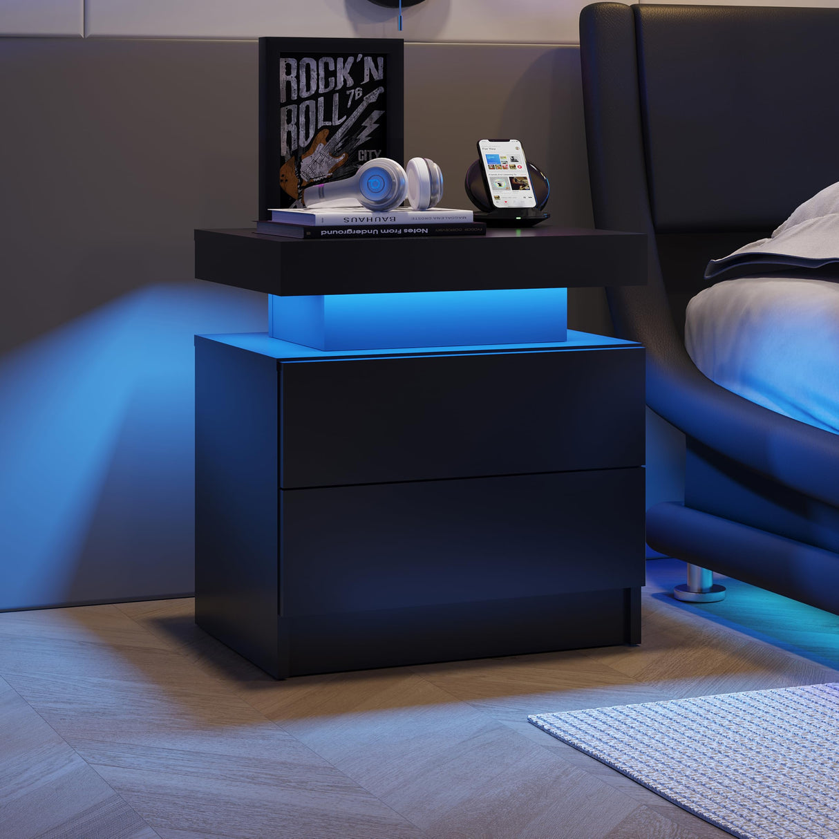 DobleCliCli LED Nightstand with 2 Drawers Modern Night Stand with LED Lights Night Stands for Living Room,Bedroom DobleCliCli