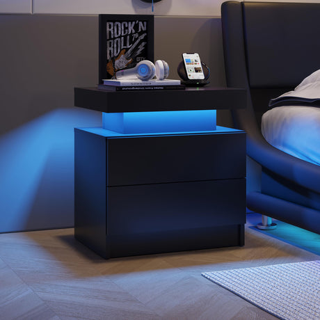 DobleCliCli LED Nightstand with 2 Drawers Modern Night Stand with LED Lights Night Stands for Living Room,Bedroom DobleCliCli