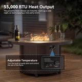 Kullavik 48" Round Propane Fire Pit Table,55000 BTU Auto-Ignitiongas Gas Fire Table with Fire Glass and Lid,Waterproof Cover and Blue Glass Stone,for Patio, Balcony,Garden Kullavik