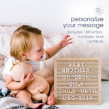 Pearhead Wooden Letterboard Set - Ideal Photo Sharing Prop for Baby Announcements, Milestone Keepsake, Custom Message Board and Shower Gift - Includes 188 Letters, Numbers, and Symbols - Natural Wood Pearhead