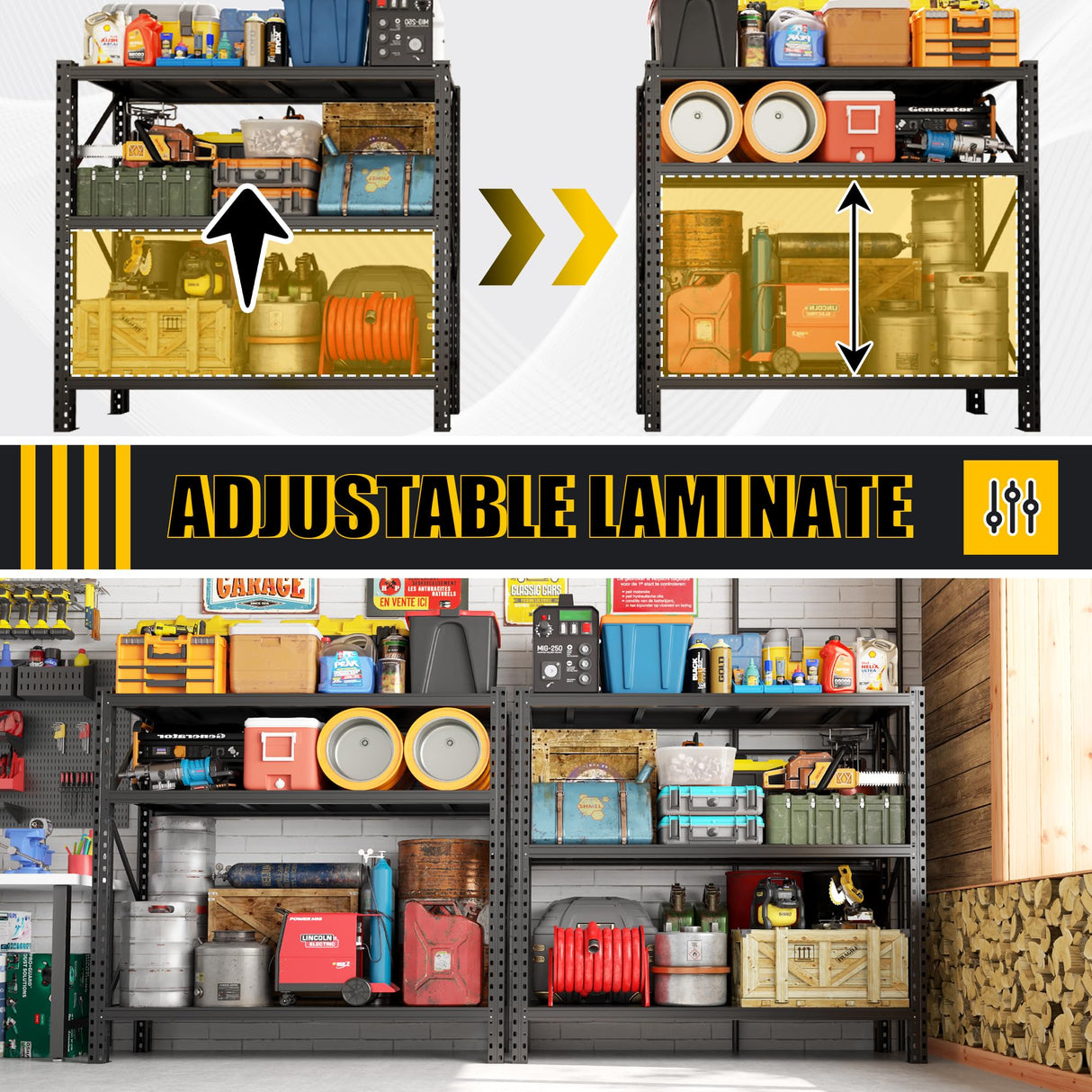 PRESTELION 67" W Garage Shelving 8500LBS Heavy Duty Storage Shelves,Adjustable 3 Tier Metal Shelves, Garage Storage Shelving and Pantry Industrial Shelf Utility Rack, 67" W x 20" D x 63" H PRESTELION