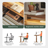 FEZIBO 55 x 24 Inch Height Adjustable Electric Standing Desk with Double Drawers&Keyboard Tray, Stand Up Desk with LED Strips, Sit Stand Desk with Monitor Stand, Rustic Brown FEZIBO