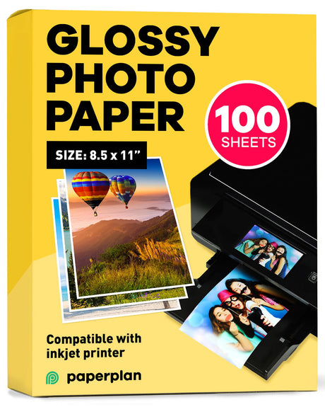 Glossy Photo Paper For Printer 8.5 x 11” x 100 Sheets - Works with Inkjet Printer - Professional Standard // Paper Plan Paper Plan