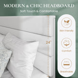 SHA CERLIN King Platform Bed Frame with Velvet Upholstered Headboard, Mattress Foundation with Strong Wooden Slats Support, No Box Spring Needed, White SHA CERLIN