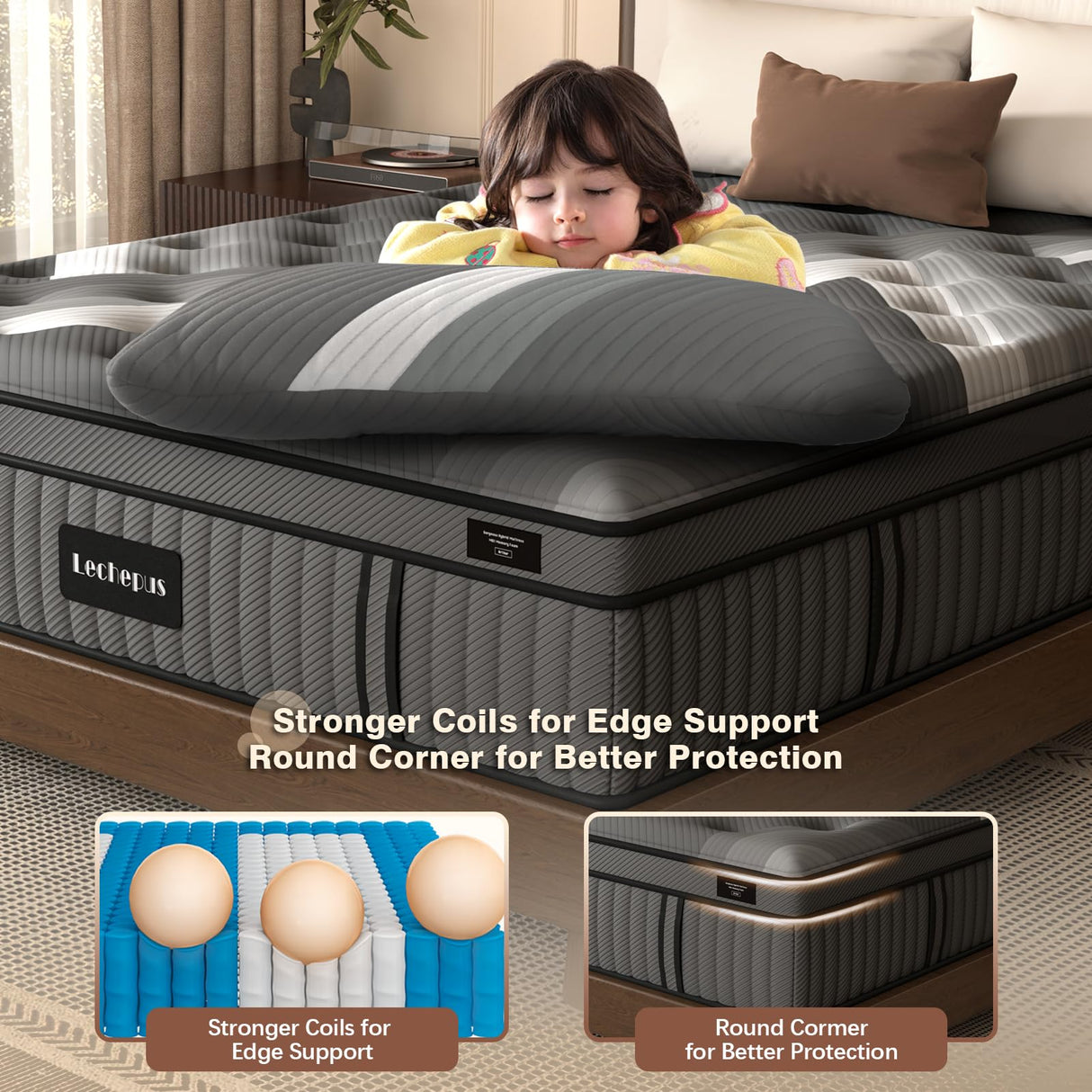 Twin XL Mattress,Lechepus 14Inch Soft Memory Foam Hybrid Mattress in box,Plush Feel Twin XL Size Mattress with Supportive Pocket Coil for Back Pain Relief,Motion Isolation, None of Fiberglass Lechepussleep