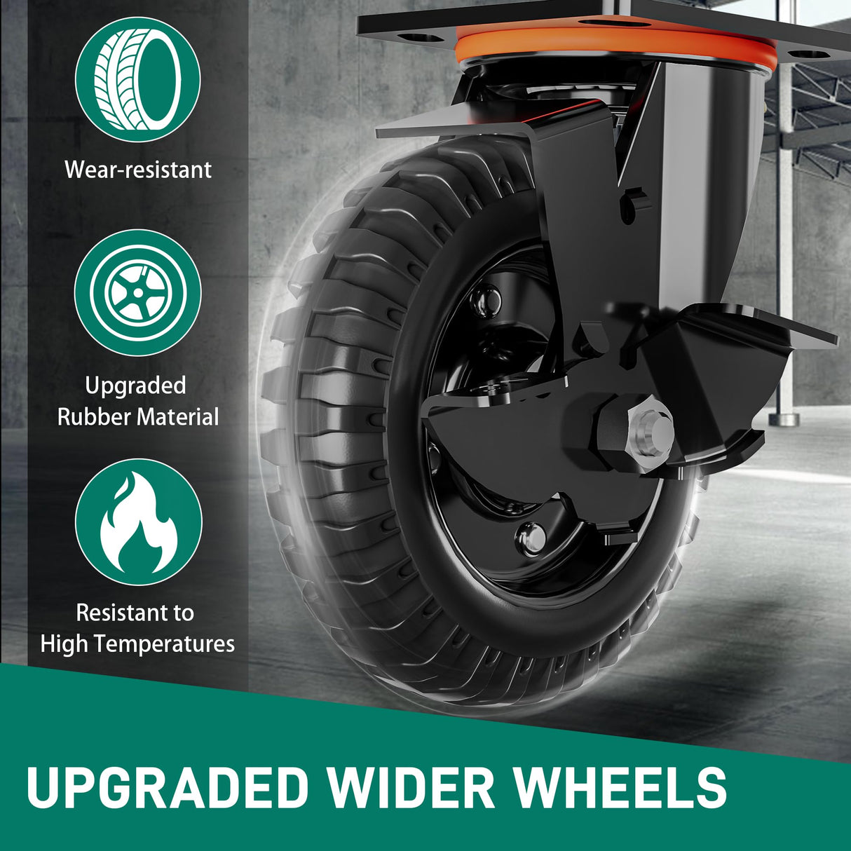 DOZAWA 6 Inch Heavy Duty Caster Wheels Set of 2 (2 Swivel with Brake), 330lb Capacity per Wheel, Solid Rubber Knobby Tread for Workbench, Cart, Dolly, Trolley, Wagon, Chicken Coop, and Outdoor Use DOZAWA