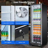 BODEGACOOLER Commercial Merchandiser Refrigerator,12.5 Cu.Ft Glass Door Display Refrigerator,Upright Commercial Beverage Display Cooler with Soft LED Light,Adjustable Shelves,Black BODEGA