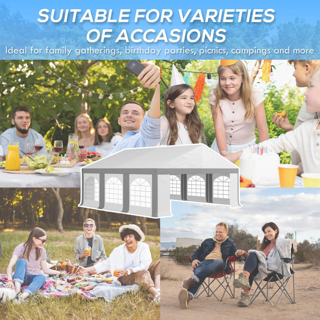 Outsunny 20 x 20 ft Heavy Duty Party Tent Outdoor Gazebo Wedding Tent Event Shelter Carport BBQ with Removable Sidewalls & Windows, Outside Waterproof Canopy for Parties, White and Gray Outsunny