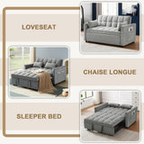 Pull Out Couch 3 in 1 Sleeper Loveseat Convertible, 55'' 2-Seater Sofa Bed with Throw Pillows, Perfect for Living Room and Office, Grey SumKea