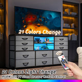 EnHomee Long Dresser for Bedroom with 12 Fabric Drawers,Bedroom Dresser with LED Lights & Power Outlet, Wooden Top & Metal Frame,for Nursery, Living Room, Closet, Grey, 49.2''W*11.8''D*35.4''H EnHomee