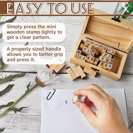 36 Pcs Wooden Rubber Number Alphabet Stamps,Rubber Vintage Letter Stamps Kit,Stamper Seal Set with Wooden Box for Crafting,Scrapbooking,Journaling,Card Making OJYUDD